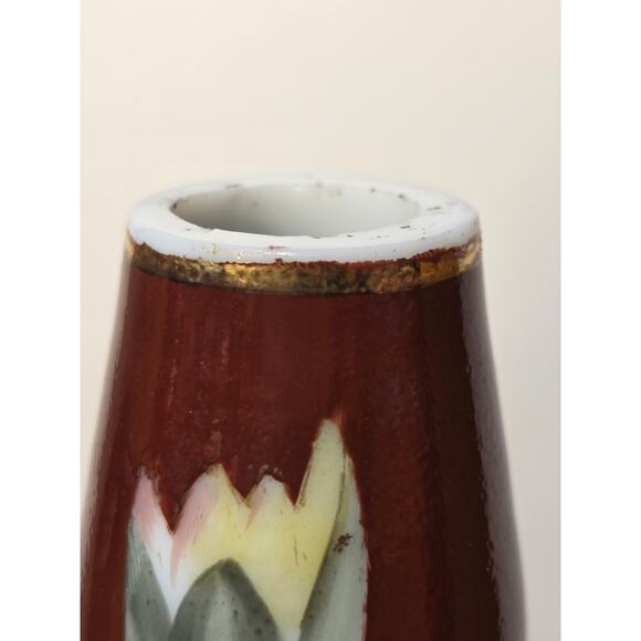 Antique Hand-Painted Milk Glass Vase Victorian Floral Enamel 9.5"; c. 1900 - Picture 5 of 6